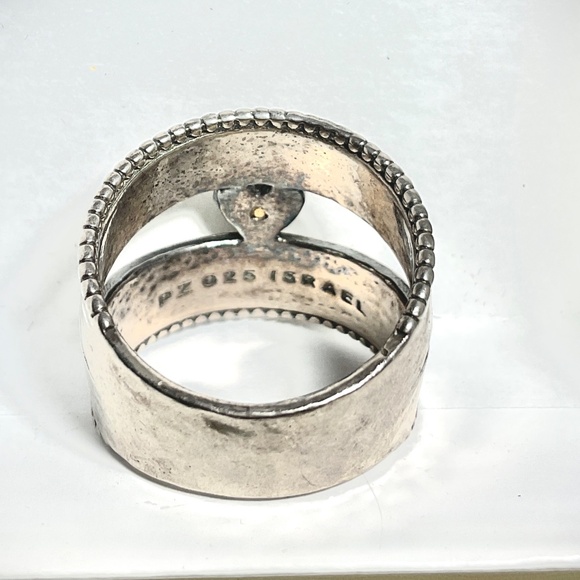 New Handcrafted Sterling Silver Ring Double Cigar Band Gold Center Heart Size 7 - Picture 5 of 11